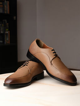 Louis Stitch - Men Tan Egyptian Crust Leather Lace-Up Derbies