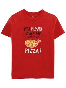 Zeezeezoo - Mom & Baby Kids T-shirt My Mumma Loves Me More Than Pizza Red