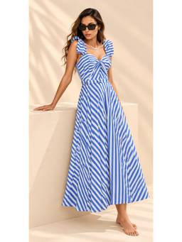 Coco Turtle - Blue and White Striped Monokini with Maxi Skirt