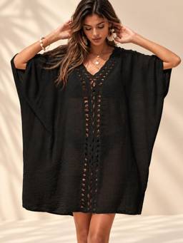 Coco Turtle - Black Crochet Beach Kaftan Cover-Up
