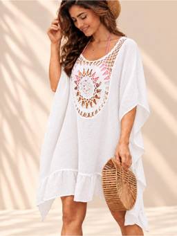 Coco Turtle - White Sunburst Boho Beach Cover-Up