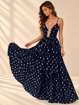 Coco Turtle - Navy Blue Cut-Out Maxi Resort Cover-Up Dress