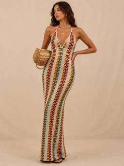 Coco Turtle - Retro Wave Halter Maxi Cover-Up Dress