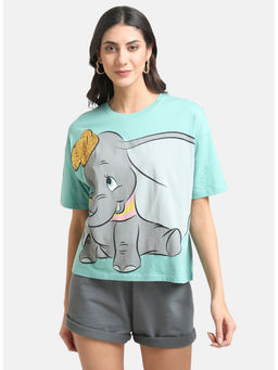 Kazo - Green Dumbo Print Green Tee With Sequin