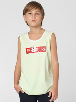 Jack & Jones Junior - Boys Green Printed Sleeveless T-shirt