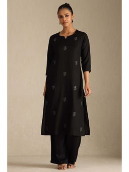 Soch - Women's Black Viscose Floral Print Kurta
