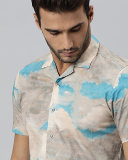 Rare Rabbit - Printed Blue Casual Shirts