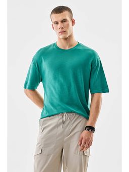 Snitch - Green Solid Half Sleeves Oversized Casual T-Shirt