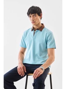 Snitch - Light Blue Solid Half Sleeves Regular Casual Polo T-Shirt