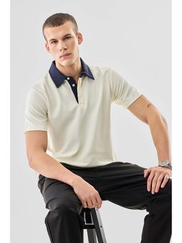 Snitch - Cream Solid Half Sleeves Regular Casual Polo T-Shirt