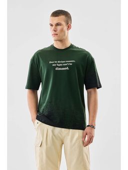Snitch - Dark Green Typographic Half Sleeves Oversized Casual T-Shirt