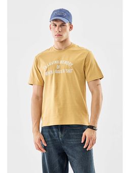 Snitch - Light Yellow Typographic Embroidered Half Sleeves Regular T-Shirt