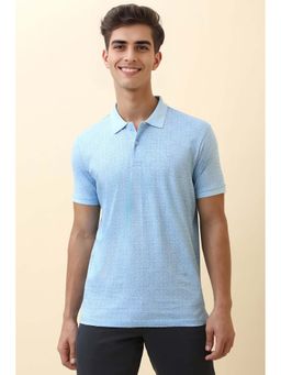 Allen Solly - Men Light Blue Floral Printed Polo Neck T-Shirt