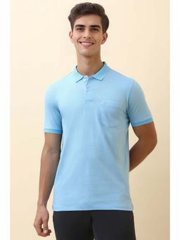 Allen Solly - Men Light Blue Printed Polo Neck T-Shirt