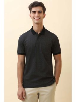 Allen Solly - Men Black Printed Polo Neck T-Shirt