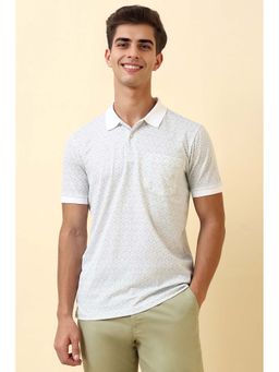 Allen Solly - Men Green and White Printed Polo Neck T-Shirt