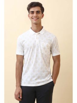 Allen Solly - Men White Printed Polo Neck T-Shirt
