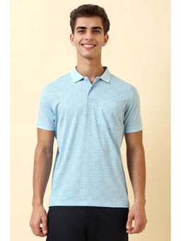 Allen Solly - Men Light Blue Printed Polo Neck T-Shirt