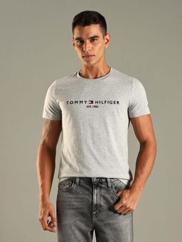 Tommy Hilfiger - Grey Embroidered Logo Slim Fit Cotton T-Shirt