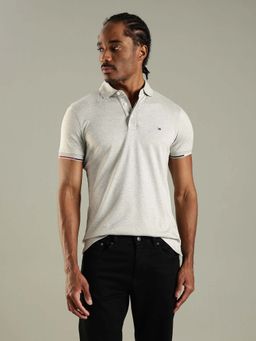 Tommy Hilfiger - Grey Melange Slim Fit Cotton Polo T-Shirt