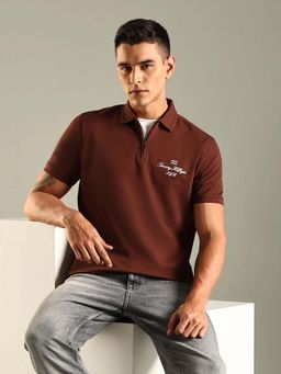 Tommy Hilfiger - Brown Solid Regular Fit Cotton Polo T-Shirt