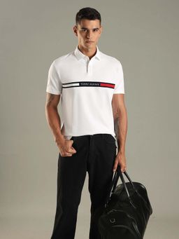 Tommy Hilfiger - White Embroidered Logo Regular Fit Cotton Polo T-Shirt