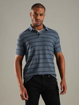 Tommy Hilfiger - Blue Striped Regular Fit Cotton Polo T-Shirt