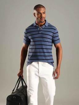 Tommy Hilfiger - Blue Striped Regular Fit Cotton Polo T-Shirt