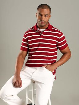 Tommy Hilfiger - Red Striped Regular Fit Cotton Polo T-Shirt
