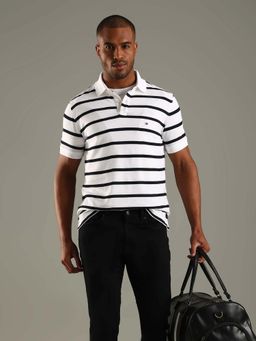 Tommy Hilfiger - White Striped Regular Fit Cotton Polo T-Shirt
