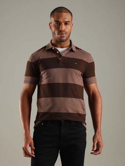 Tommy Hilfiger - Brown Colorblock Slim Fit Cotton Polo T-Shirt