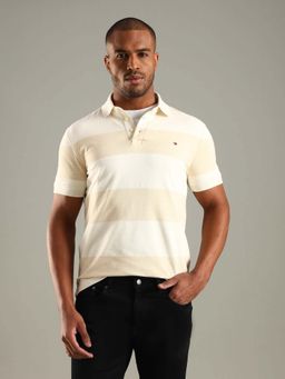 Tommy Hilfiger - Beige Colorblock Slim Fit Cotton Polo T-Shirt