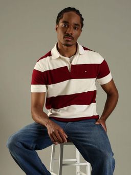 Tommy Hilfiger - Red Colorblock Slim Fit Cotton Polo T-Shirt