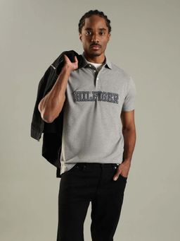 Tommy Hilfiger - Grey Embroidered Logo Regular Fit Cotton Polo T-Shirt