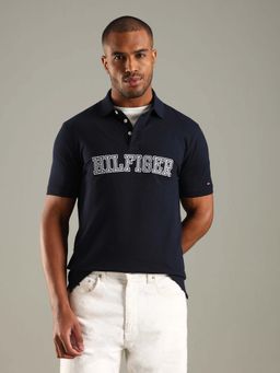 Tommy Hilfiger - Navy Blue Embroidered Logo Regular Fit Cotton Polo T-Shirt
