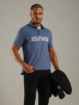 Tommy Hilfiger - Blue Embroidered Logo Regular Fit Cotton Polo T-Shirt