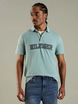Tommy Hilfiger - Light Blue Embroidered Logo Regular Fit Cotton Polo T-Shirt