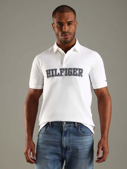 Tommy Hilfiger - White Embroidered Logo Regular Fit Cotton Polo T-Shirt