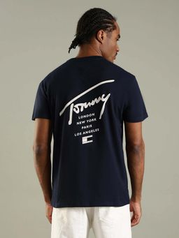 Tommy Hilfiger - Navy Blue Logo Printed Regular Fit Cotton T-Shirt