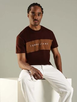 Tommy Hilfiger - Brown Colorblock Regular Fit Cotton T-Shirt