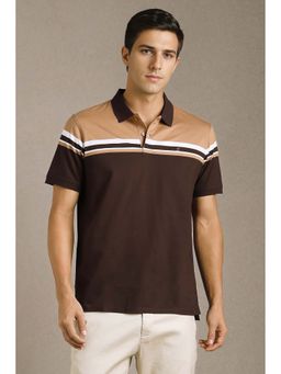 Louis Philippe - Men Brown Colorblock Polo Neck T-Shirt
