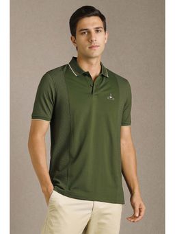 Louis Philippe - Men Olive Textured Polo Neck T-Shirt