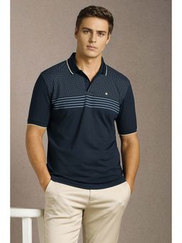 Louis Philippe - Men Navy Blue Printed Polo Neck T-Shirt