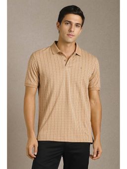 Louis Philippe - Men Beige Graphic Print Polo Neck T-Shirt