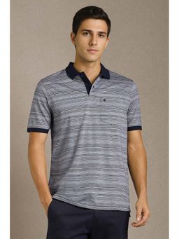 Louis Philippe - Men Grey Stripe Polo Neck T-Shirt