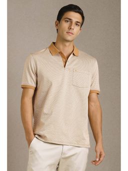 Louis Philippe - Men Beige Printed Polo Neck T-Shirt