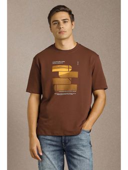 Louis Philippe - Men Brown Graphic Print Round Neck T-Shirt