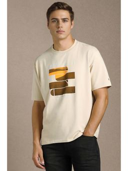 Louis Philippe - Men Beige Graphic Print Round Neck T-Shirt