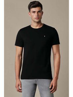 Louis Philippe - Men Black Solid Round Neck Tri-Color Logo T-Shirt