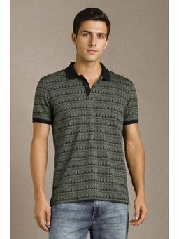 Louis Philippe - Men Green Printed Polo Neck T-Shirt